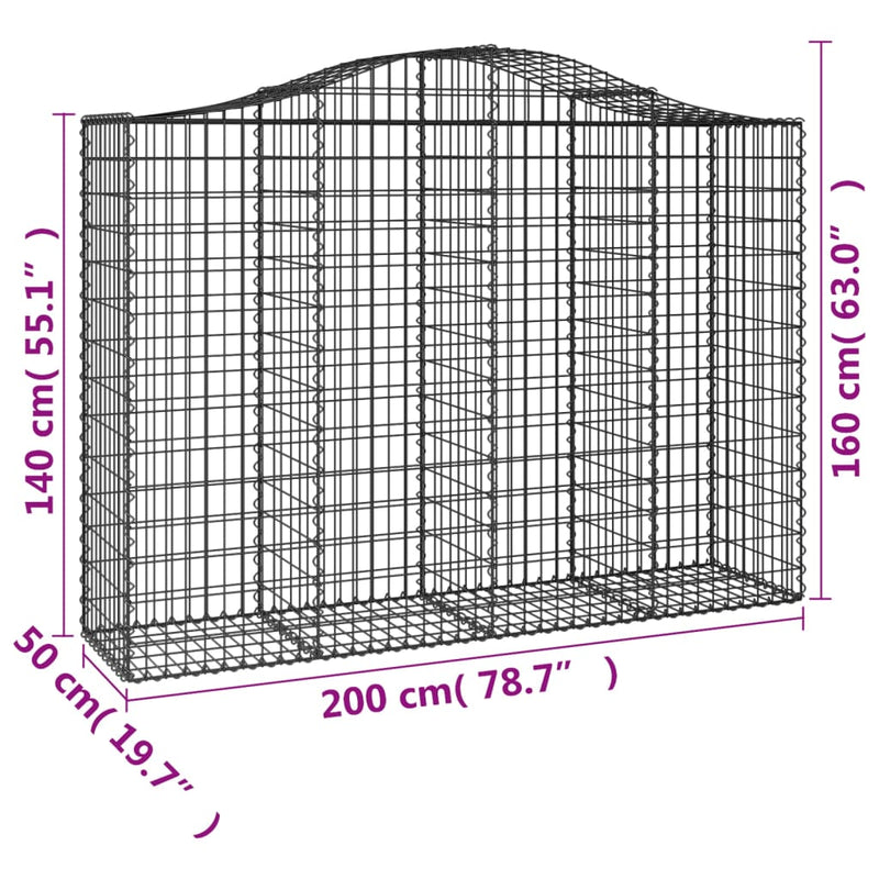 vidaXL 6 db íves horganyzott vas gabion kosár 200x50x140/160 cm