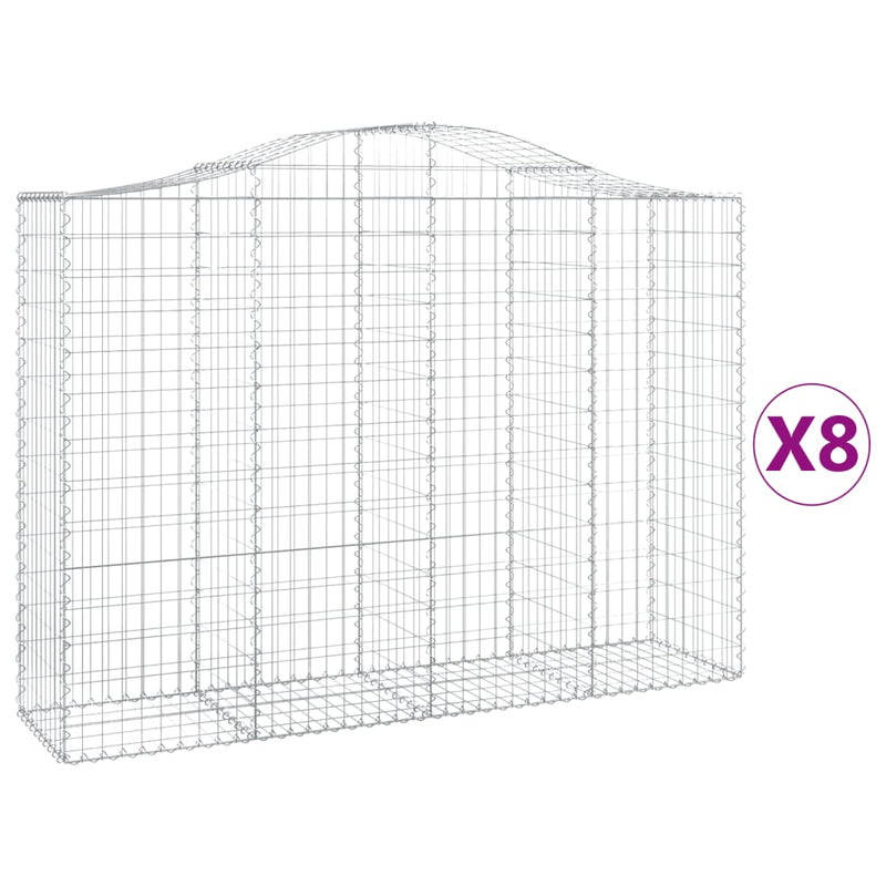 vidaXL 8 db íves horganyzott vas gabion kosár 200x50x140/160 cm