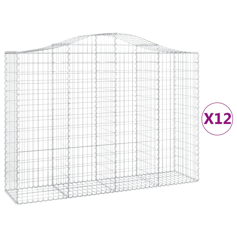 vidaXL 12 db íves horganyzott vas gabion kosár 200x50x140/160 cm