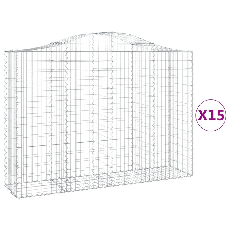 vidaXL 15 db íves horganyzott vas gabion kosár 200x50x140/160 cm