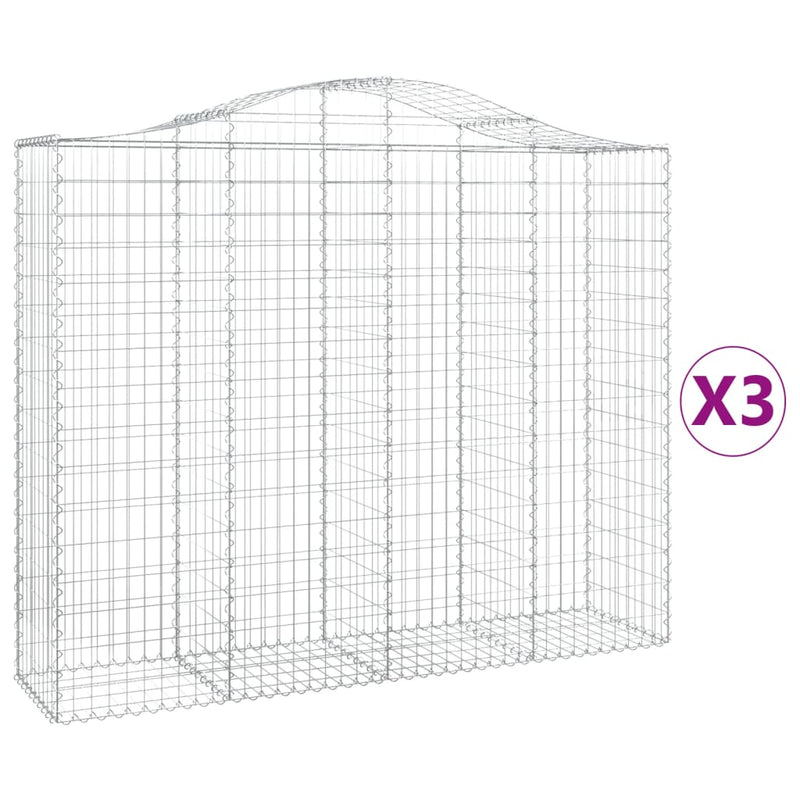 vidaXL 3 db íves horganyzott vas gabion kosár 200x50x160/180 cm