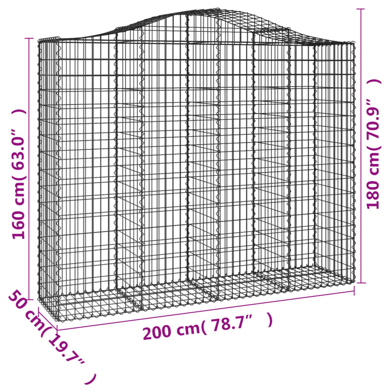 vidaXL 4 db íves horganyzott vas gabion kosár 200x50x160/180 cm