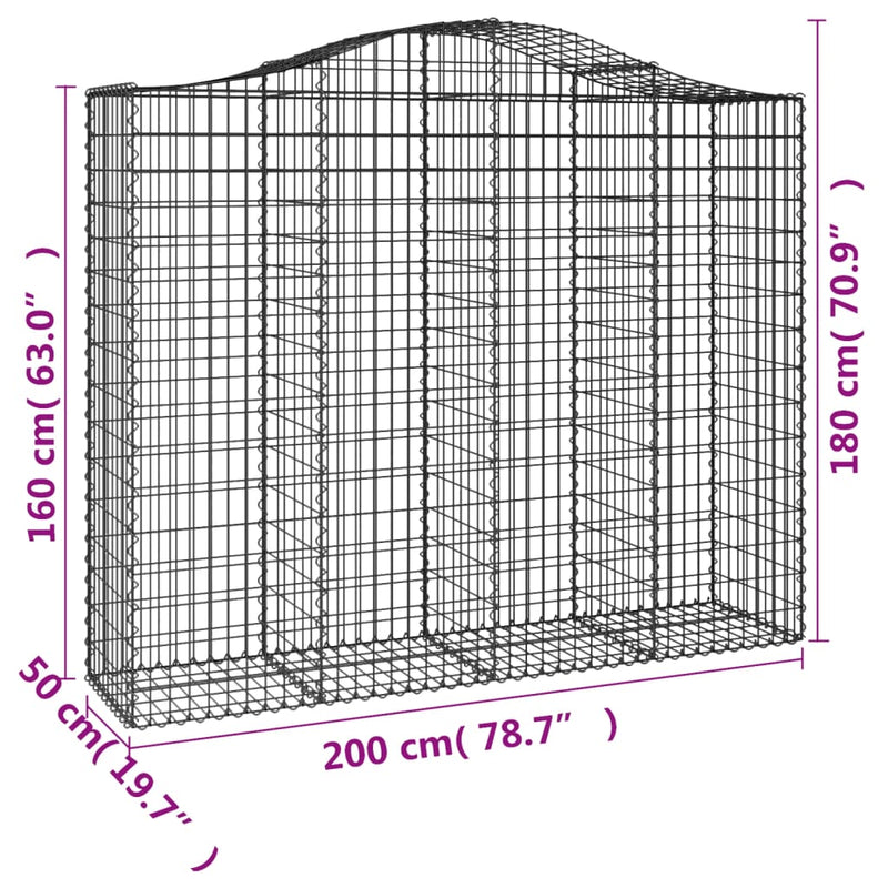 vidaXL 7 db íves horganyzott vas gabion kosár 200x50x160/180 cm