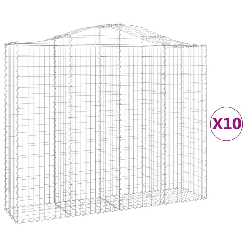 vidaXL 10 db íves horganyzott vas gabion kosár 200x50x160/180 cm