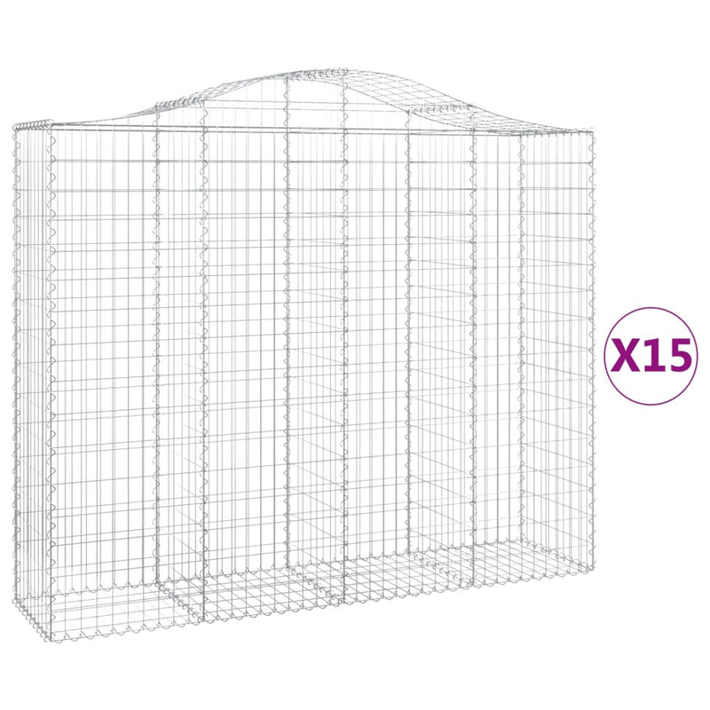 vidaXL 15 db íves horganyzott vas gabion kosár 200x50x160/180 cm