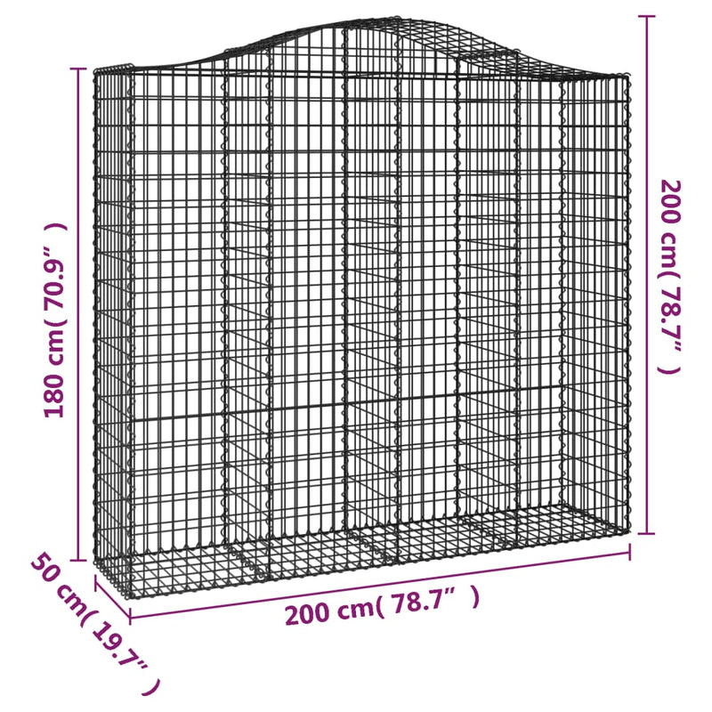 vidaXL 2 db íves horganyzott vas gabion kosár 200x50x180/200 cm