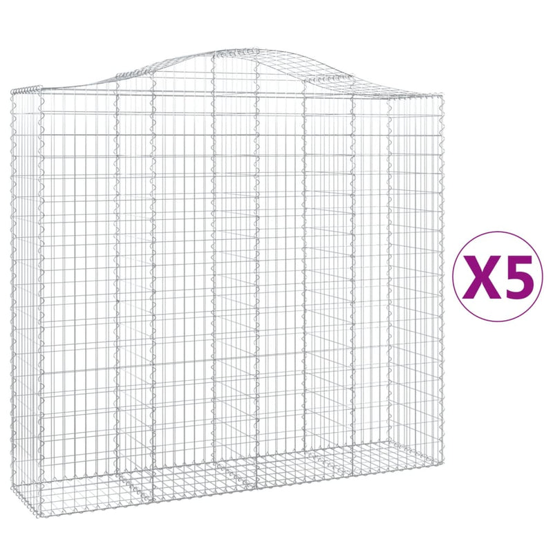 vidaXL 5 db íves horganyzott vas gabion kosár 200x50x180/200 cm