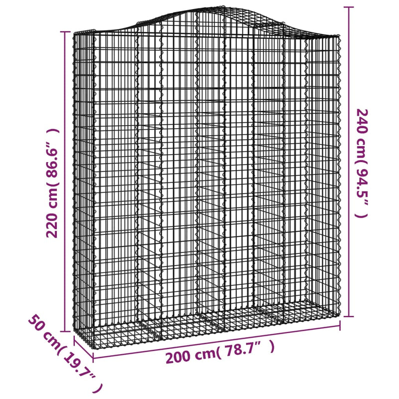 vidaXL 2 db íves horganyzott vas gabion kosár 200x50x220/240 cm