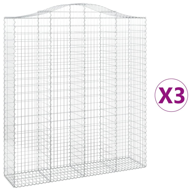 vidaXL 3 db íves horganyzott vas gabion kosár 200x50x220/240 cm