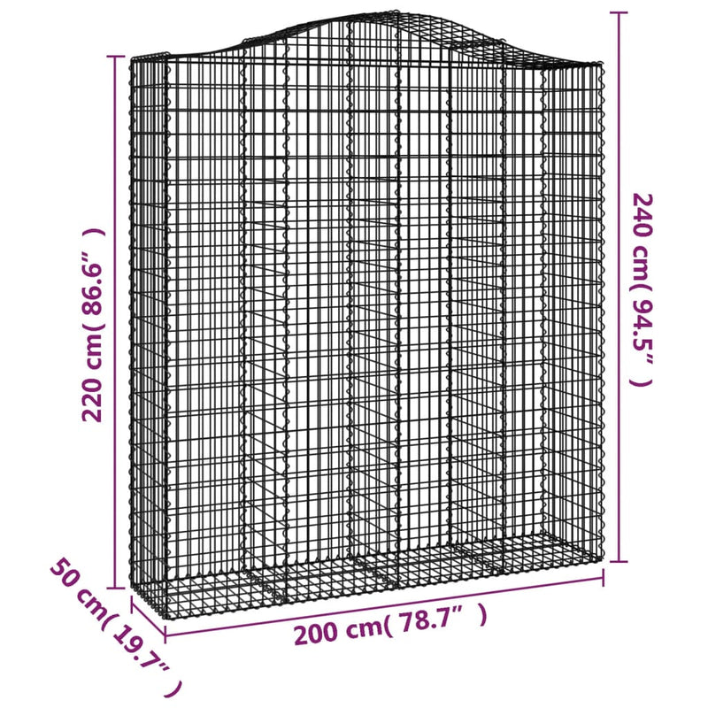 vidaXL 3 db íves horganyzott vas gabion kosár 200x50x220/240 cm