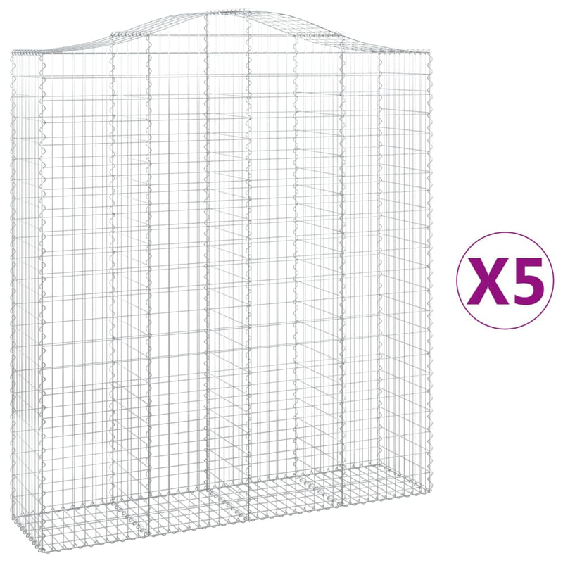 vidaXL 5 db íves horganyzott vas gabion kosár 200x50x220/240 cm