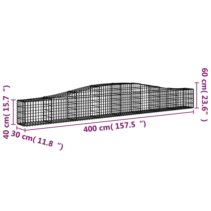 vidaXL 5 db íves horganyzott vas gabion kosár 400x30x40/60 cm
