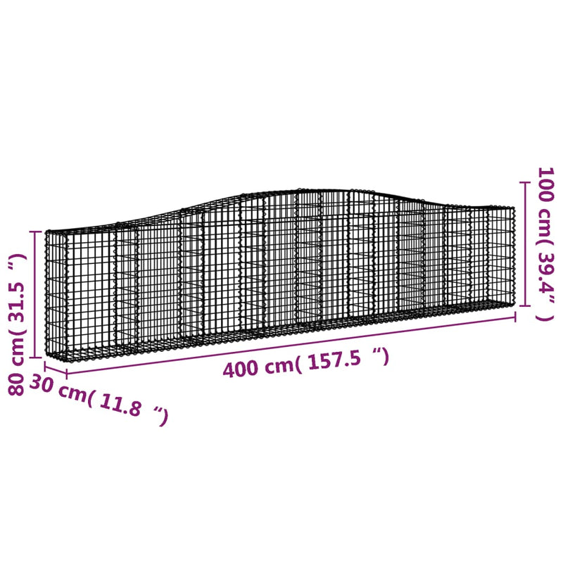vidaXL 3 db íves horganyzott vas gabion kosár 400x30x80/100 cm