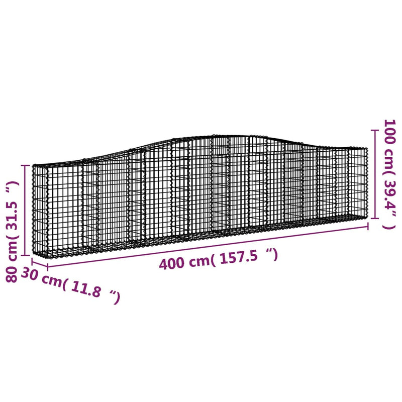 vidaXL 10 db íves horganyzott vas gabion kosár 400x30x80/100 cm