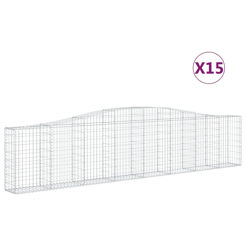 vidaXL 15 db íves horganyzott vas gabion kosár 400x30x80/100 cm