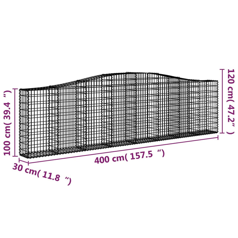 vidaXL 3 db íves horganyzott vas gabion kosár 400x30x100/120 cm