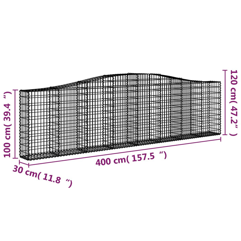 vidaXL 5 db íves horganyzott vas gabion kosár 400x30x100/120 cm