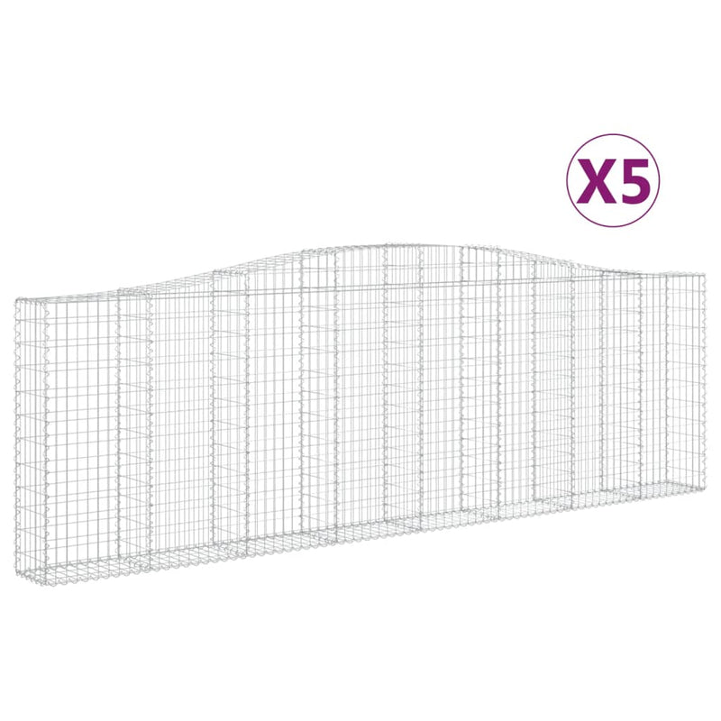 vidaXL 5 db íves horganyzott vas gabion kosár 400x30x120/140 cm