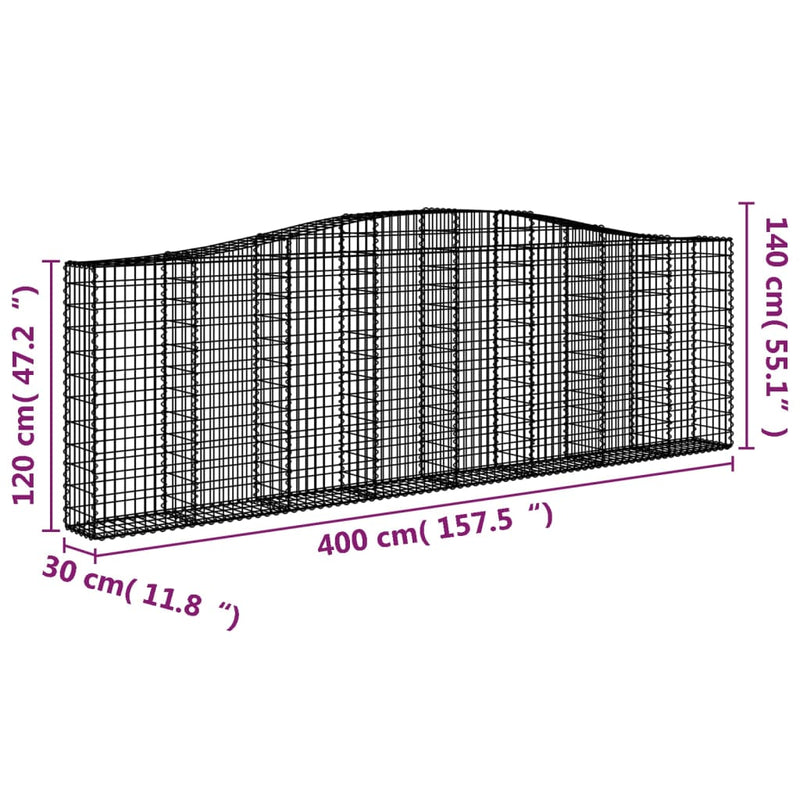 vidaXL 7 db íves horganyzott vas gabion kosár 400x30x120/140 cm