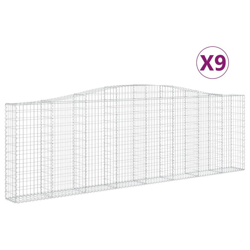 vidaXL 9 db íves horganyzott vas gabion kosár 400x30x120/140 cm