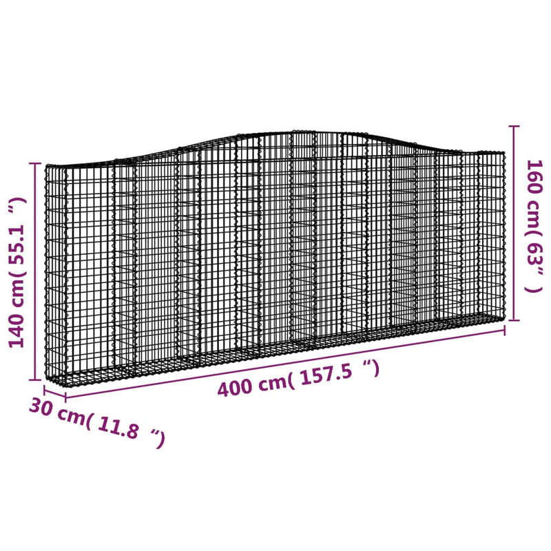vidaXL 7 db íves horganyzott vas gabion kosár 400x30x140/160 cm