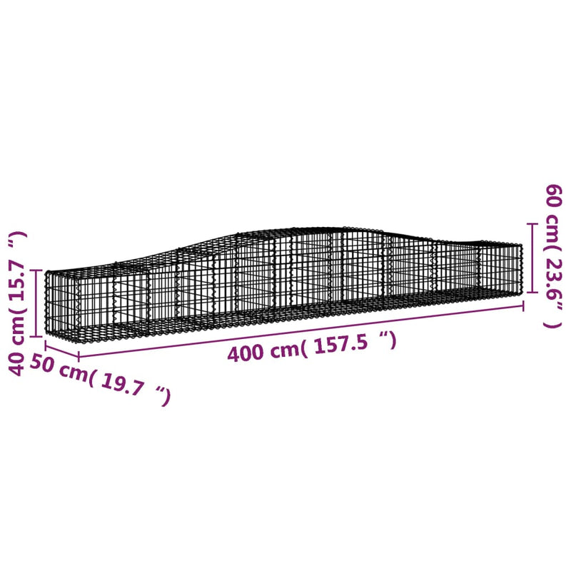 vidaXL 10 db íves horganyzott vas gabion kosár 400x50x40/60 cm