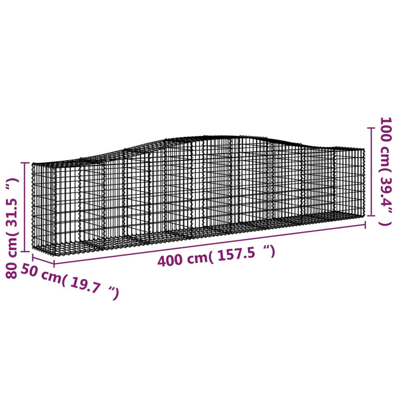 vidaXL 4 db íves horganyzott vas gabion kosár 400x50x80/100 cm