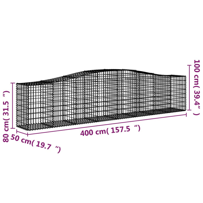 vidaXL 7 db íves horganyzott vas gabion kosár 400x50x80/100 cm