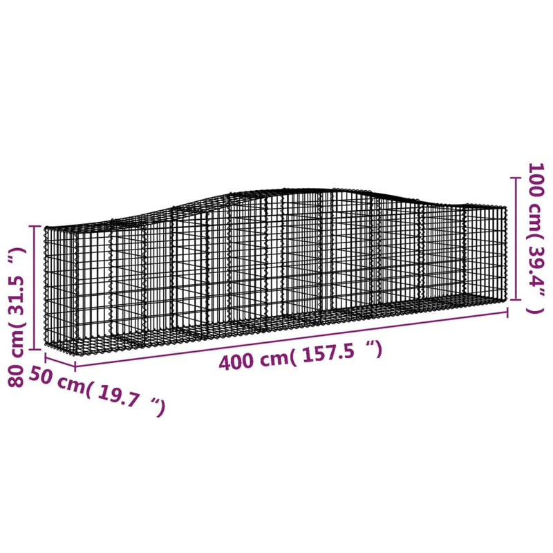 vidaXL 20 db íves horganyzott vas gabion kosár 400x50x80/100 cm
