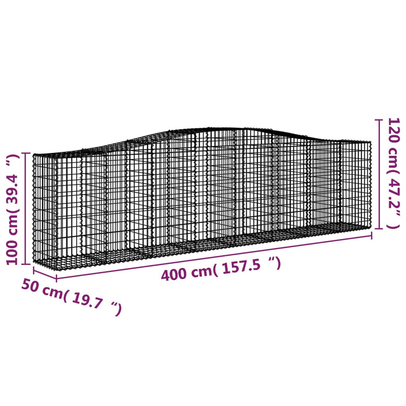 vidaXL 10 db íves horganyzott vas gabion kosár 400x50x100/120 cm