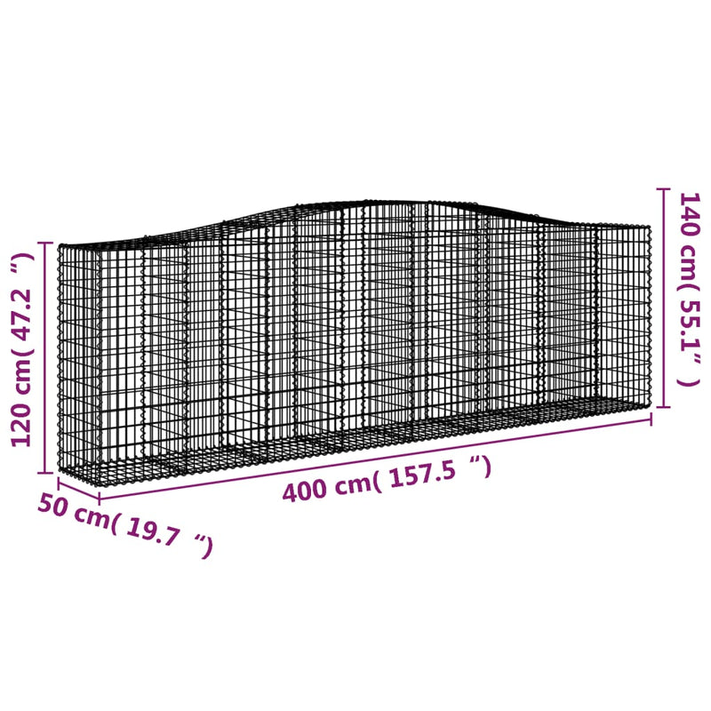 vidaXL 5 db íves horganyzott vas gabion kosár 400x50x120/140 cm