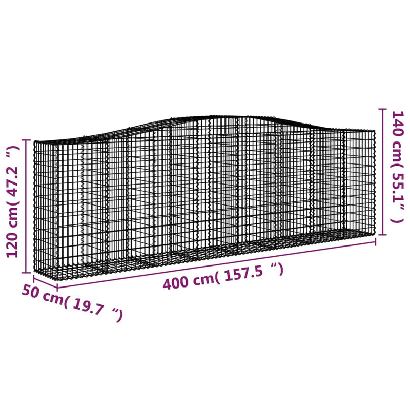 vidaXL 10 db íves horganyzott vas gabion kosár 400x50x120/140 cm