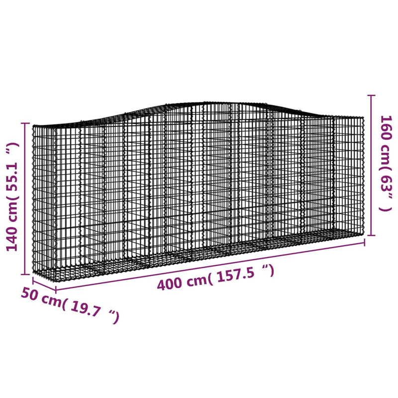 vidaXL 7 db íves horganyzott vas gabion kosár 400x50x140/160 cm