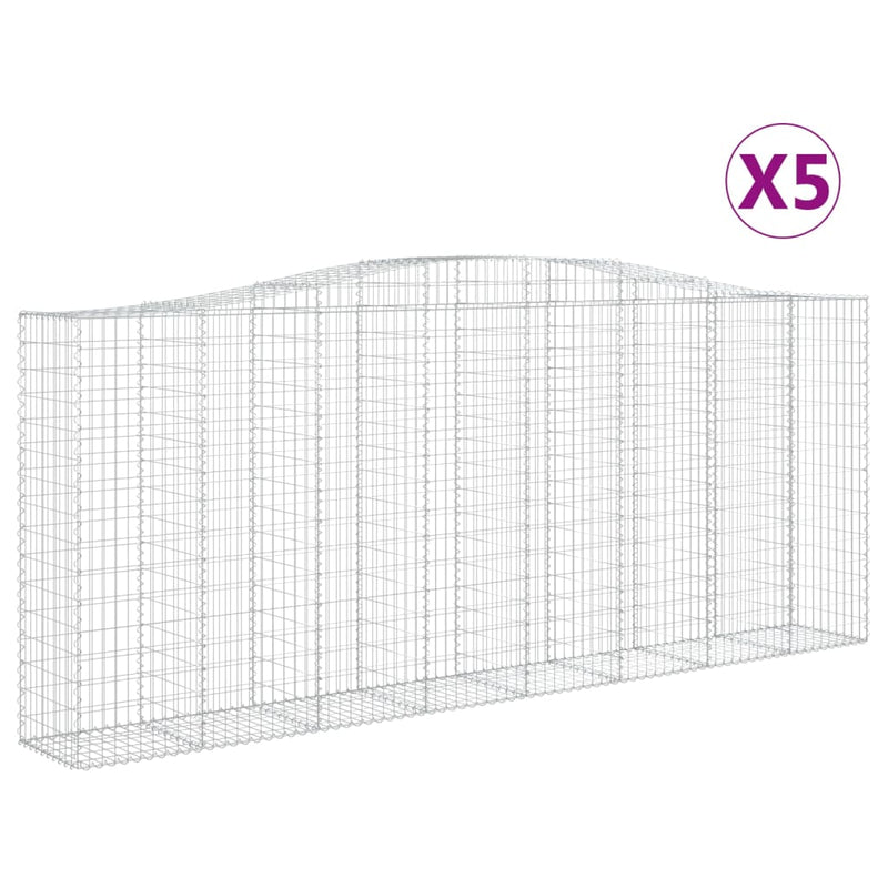 vidaXL 5 db íves horganyzott vas gabion kosár 400 x 50 x 160/180 cm