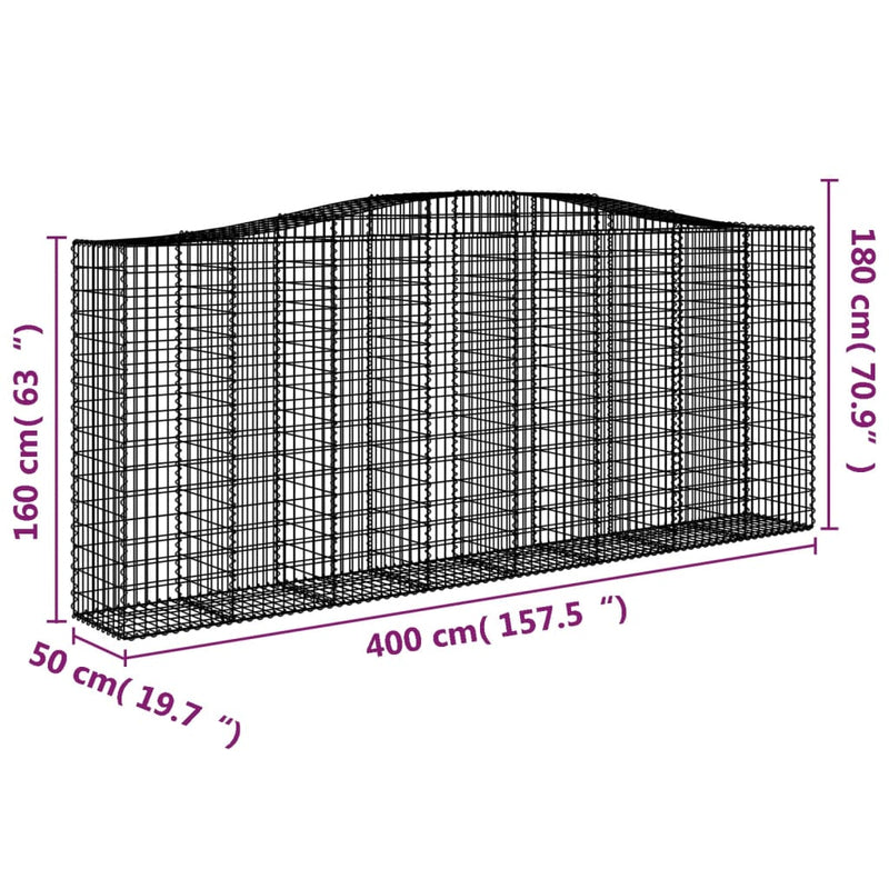 vidaXL 5 db íves horganyzott vas gabion kosár 400 x 50 x 160/180 cm