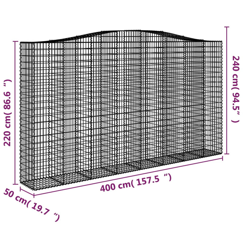 vidaXL 2 db íves horganyzott vas gabion kosár 400x50x220/240 cm