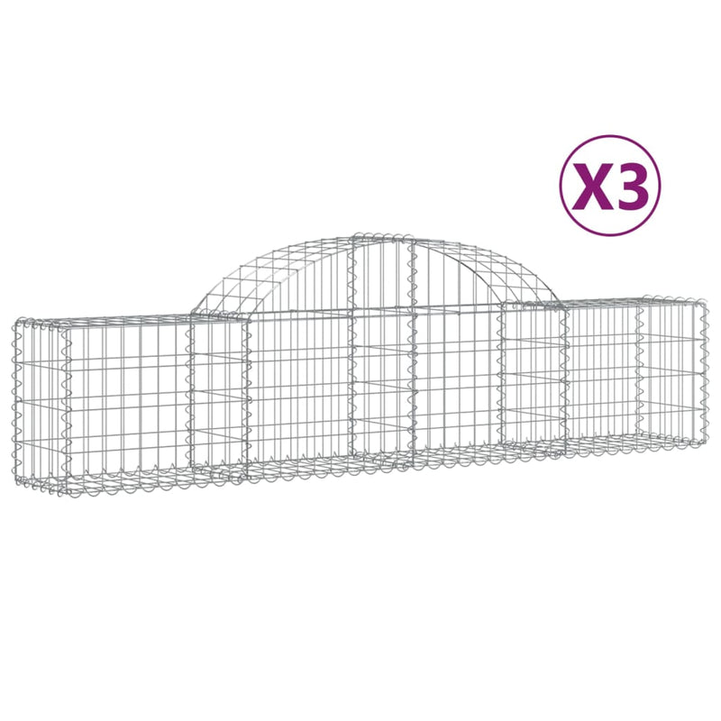 vidaXL 3 db íves horganyzott vas gabion kosár 200x30x40/60 cm