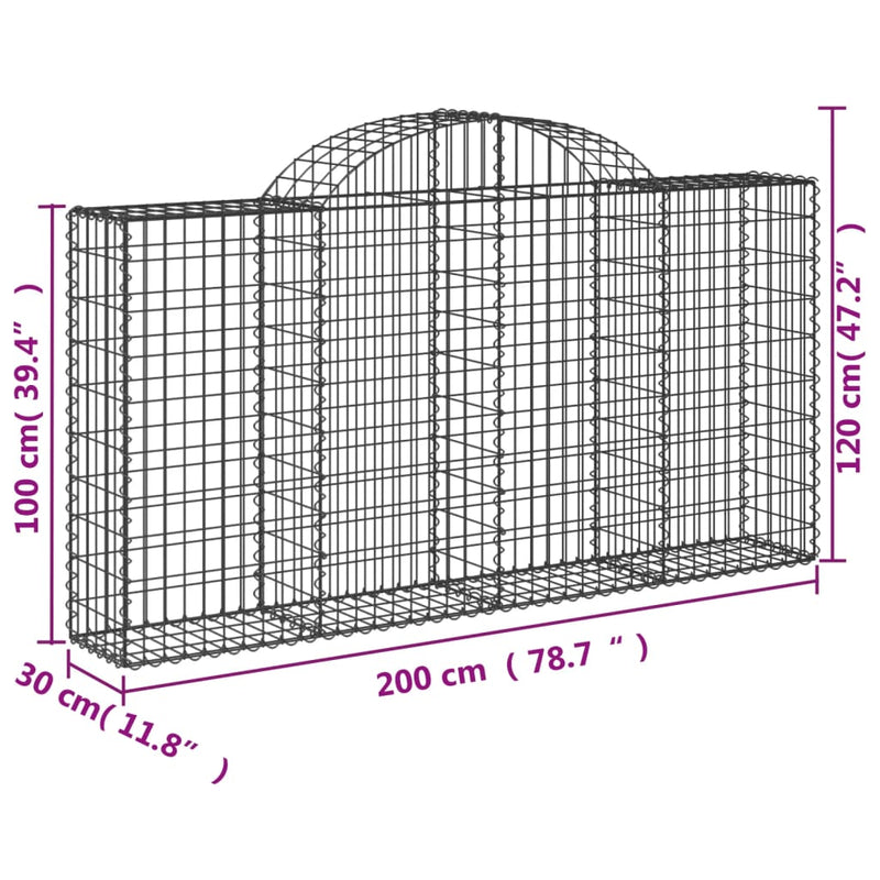 vidaXL 25 db íves horganyzott vas gabion kosár 200x30x100/120 cm