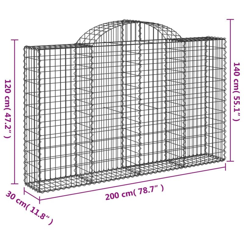 vidaXL 5 db íves horganyzott vas gabion kosár 200x30x120/140 cm