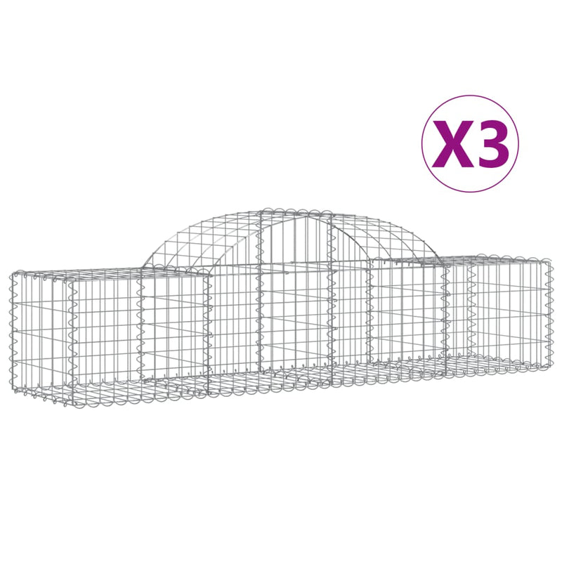 vidaXL 3 db íves horganyzott vas gabion kosár 200x50x40/60 cm