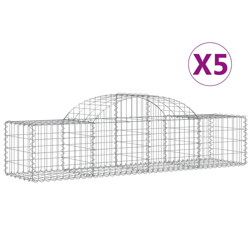 vidaXL 5 db íves horganyzott vas gabion kosár 200x50x40/60 cm