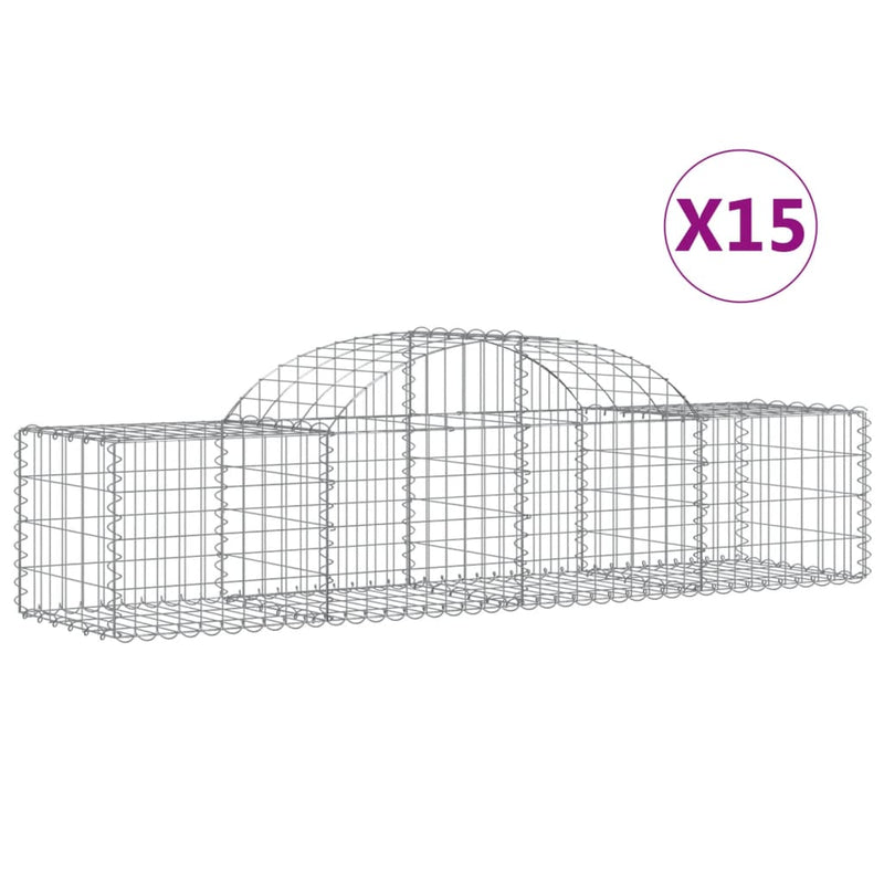 vidaXL 15 db íves horganyzott vas gabion kosár 200x50x40/60 cm