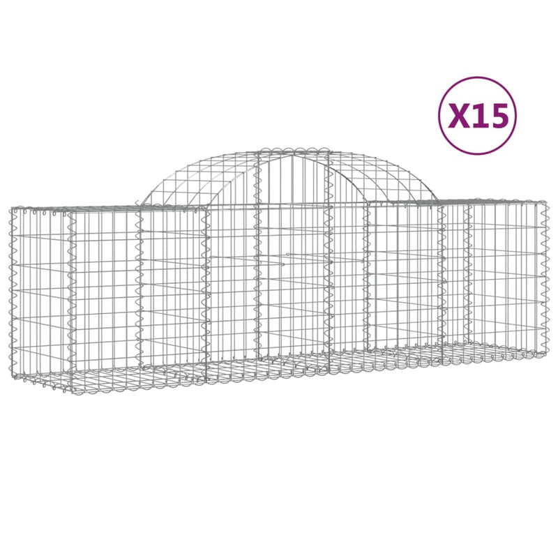 vidaXL 15 db íves horganyzott vas gabion kosár 200x50x60/80 cm