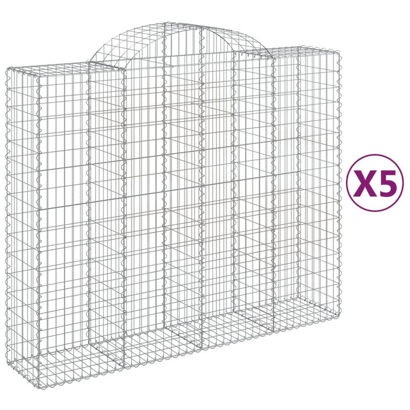 vidaXL 5 db íves horganyzott vas gabion kosár 200x50x160/180 cm