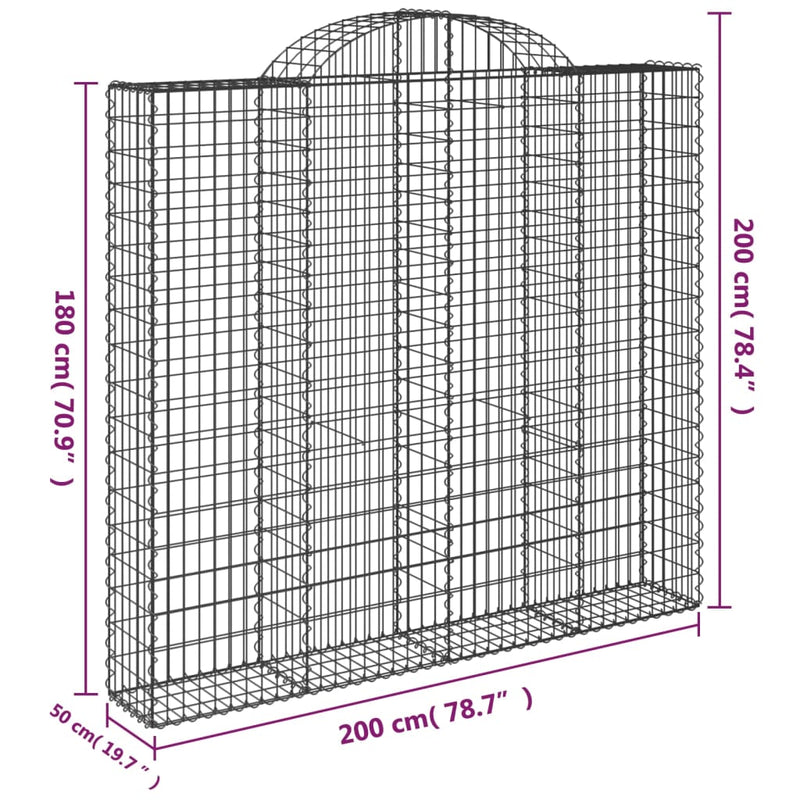 vidaXL 5 db íves horganyzott vas gabion kosár 200x50x180/200 cm