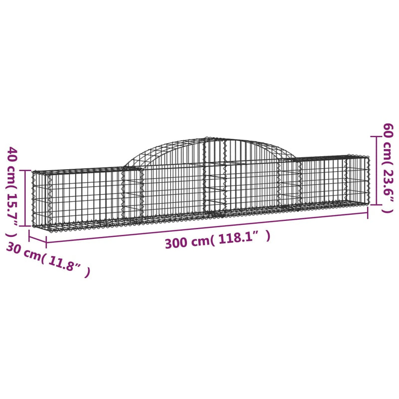 vidaXL 9 db íves horganyzott vas gabion kosár 300x30x40/60 cm