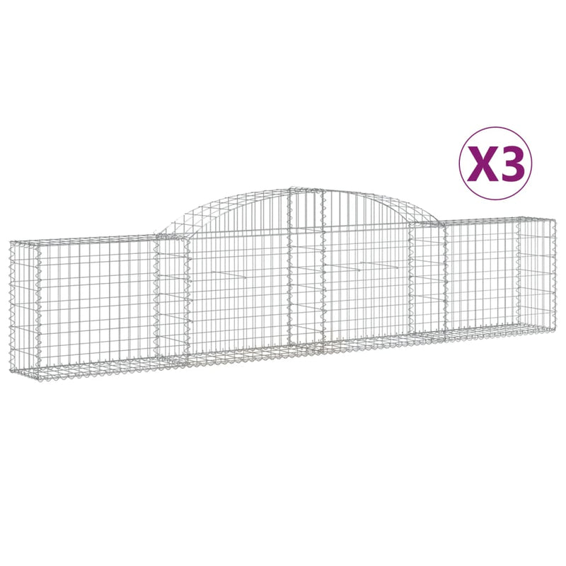 vidaXL 3 db íves horganyzott vas gabion kosár 300x30x60/80 cm