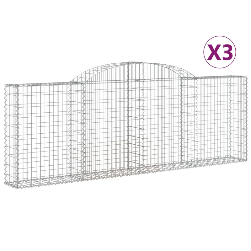 vidaXL 3 db íves horganyzott vas gabion kosár 300 x 30 x 100/120 cm