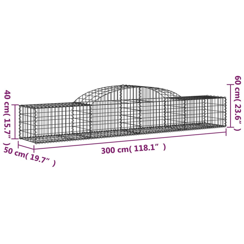 vidaXL 17 db íves horganyzott vas gabion kosár 300x50x40/60 cm