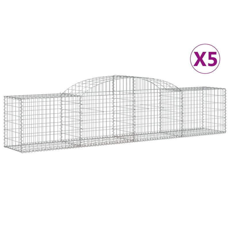 vidaXL 5 db íves horganyzott vas gabion kosár 300x50x60/80 cm
